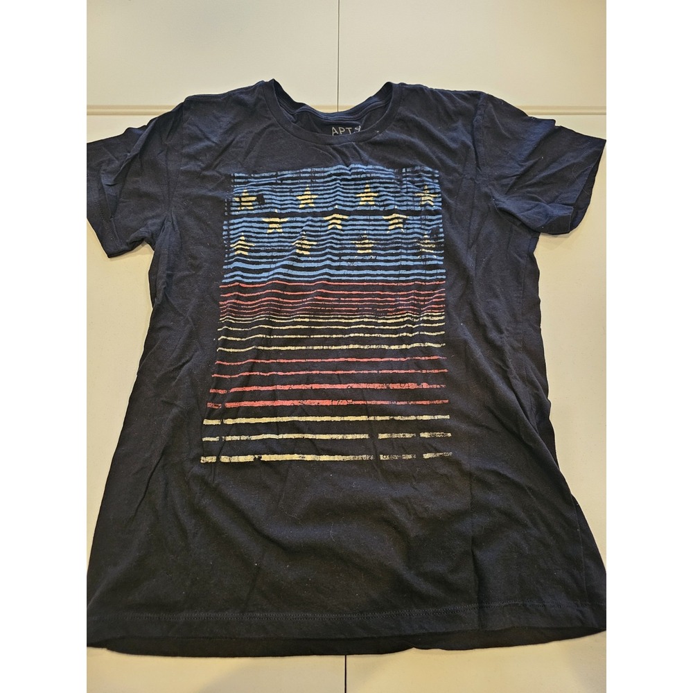 APT 9 Graphic T Shirt‎ Mens Large Blue American Flag Stars Stripes Short Sleeve